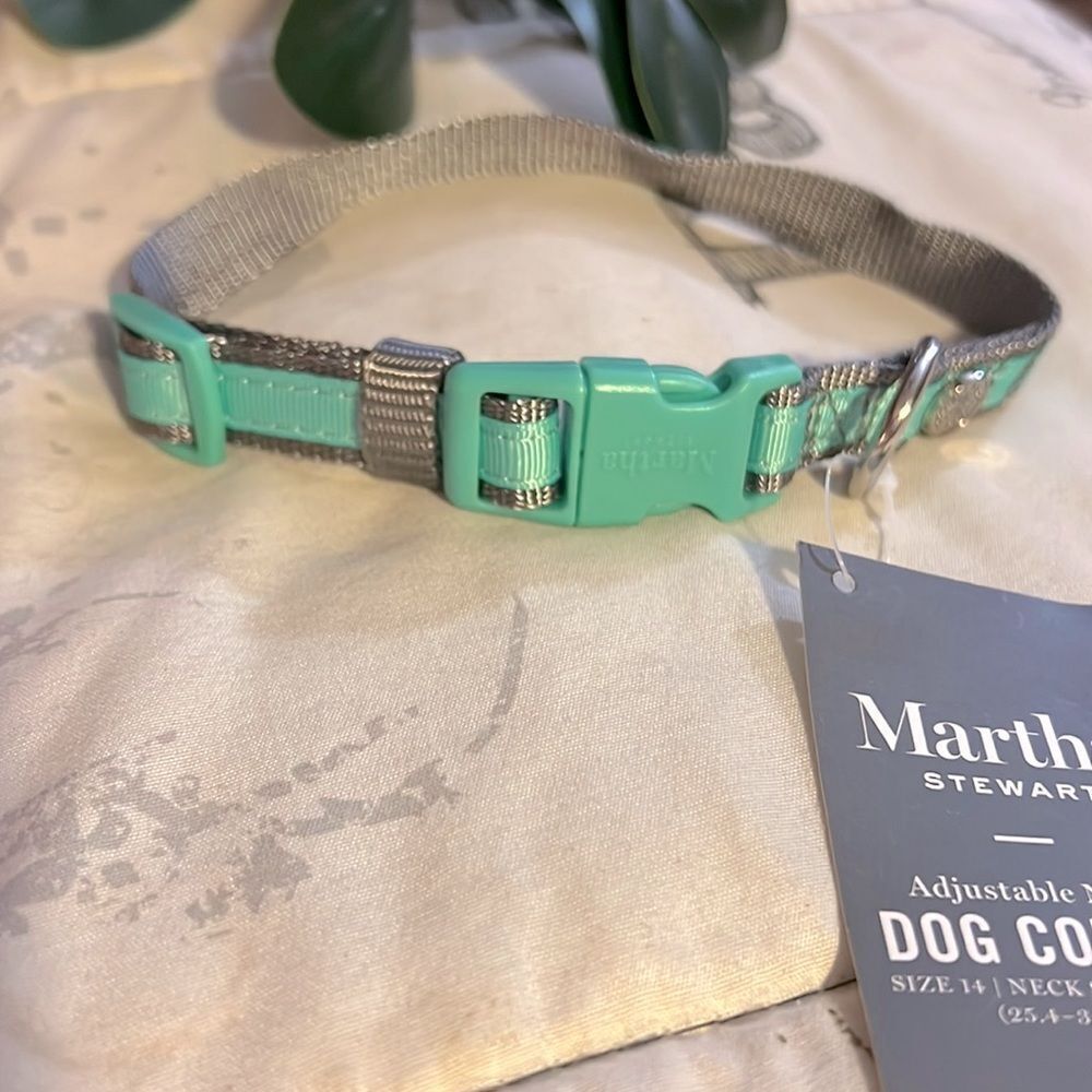 Martha Stewart Adjustable Nylon Teal Dog Collar Sz 14